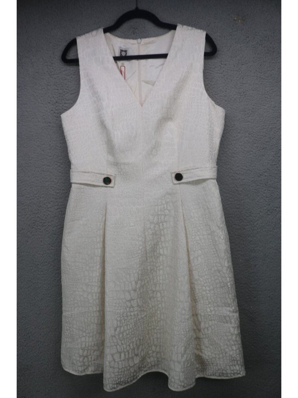 Anne Klein Sleeveless Ivory V Neck Dress-Textured-14-Wedding-Cottagecore-NWT